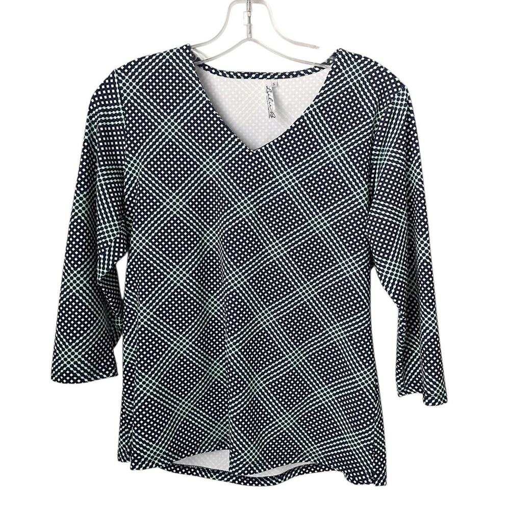 Lulu-B 3/4 Sleeve Stretch Knit Top V Neck UPF 50 Stretchy Resort Travel Small